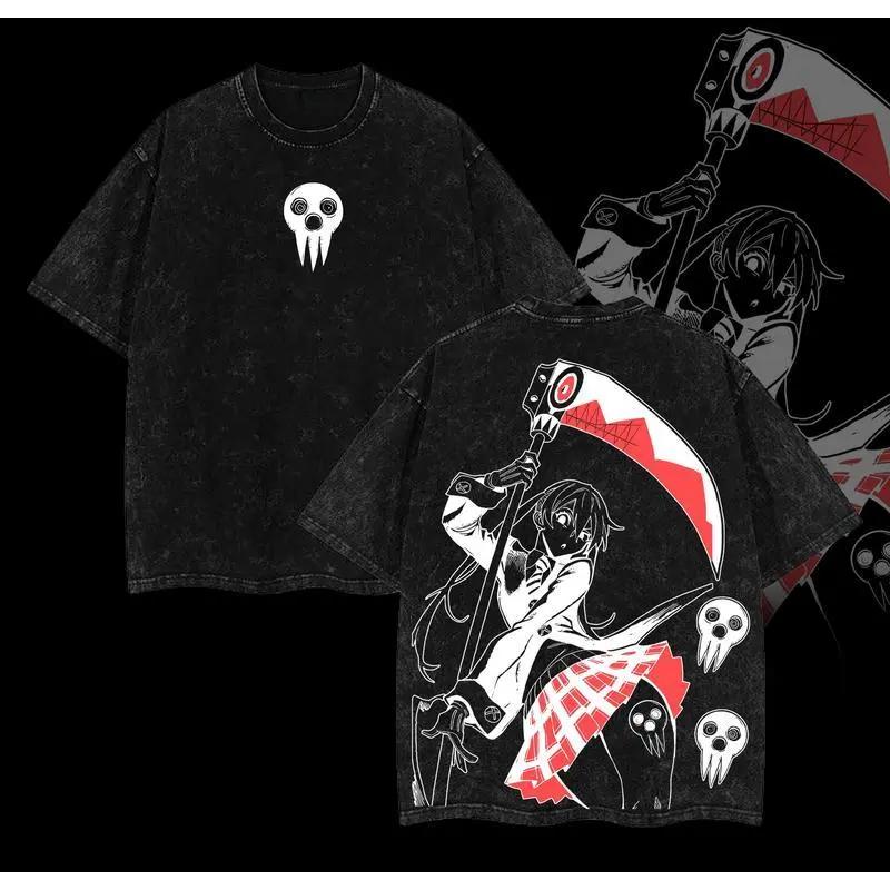 Anime Soul Eater Maka Albarn Printed Tee Men Women Short Sleeve Cotton Tshirts Vintage Washed T-shirt Harajuku Oversized T Shirt