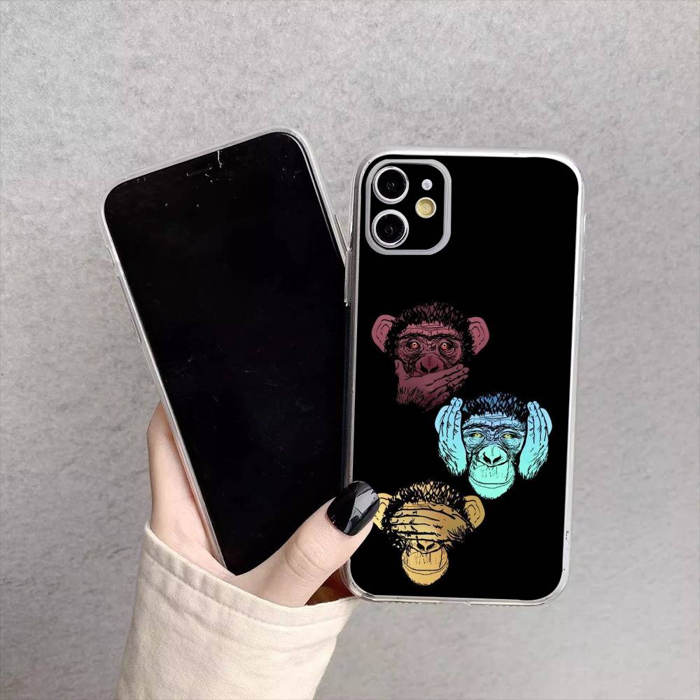 

Three CUTE W-Wooley Monkeys Phone Case For iPhone17,16,15,14,13,12,11 Plus,Pro Max Soft Transparent Cover iPhone15