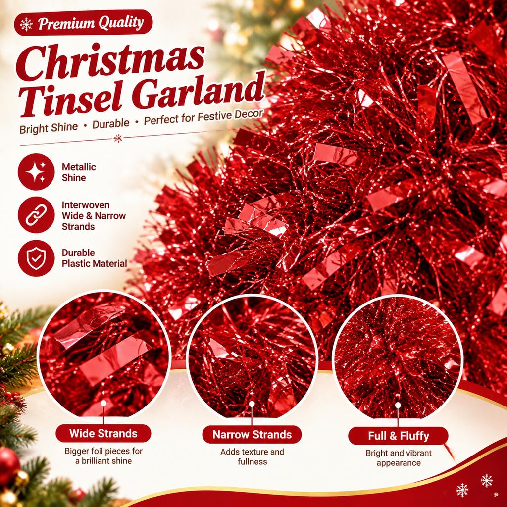 Christmas Tinsel Garland 5m Roll