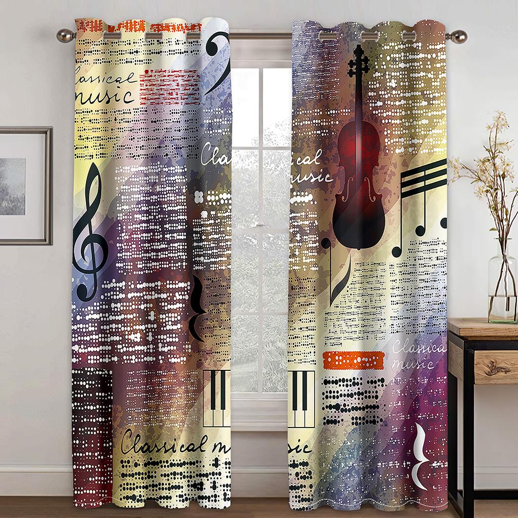 

Красочные абстрактные фортепианные ноты искусство музыка современные тонкие 2 шт светофильтрующие шторы для гостиной спальни оконная драпировка декор 50W130H(CM) 2PCS&Grommet Top