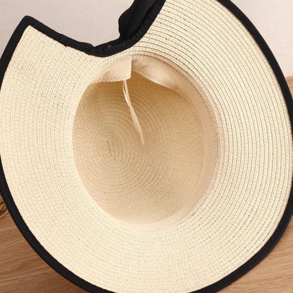 Wide Brim Straw Weave Sun Hat Large Bow Bowknot Sun Cap Fashion Sunscreen Bucket Hat Outdoor