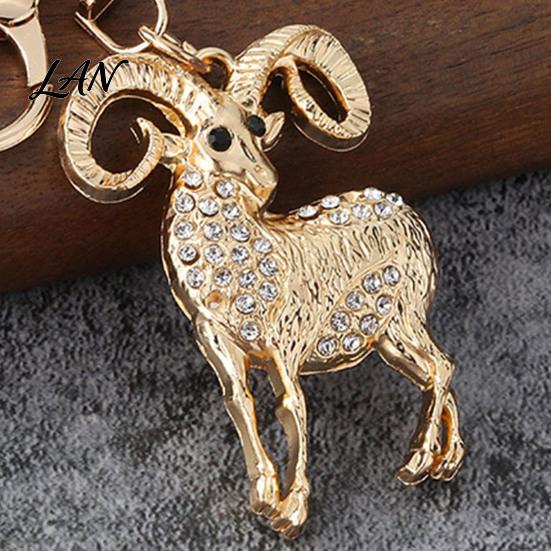 Rhinestone Goat Charm Sparkling Keychain, Golden Plated Key Ring for Men Animal Chain Women, Decorative Keychain Car Keys Handbags Backpacks