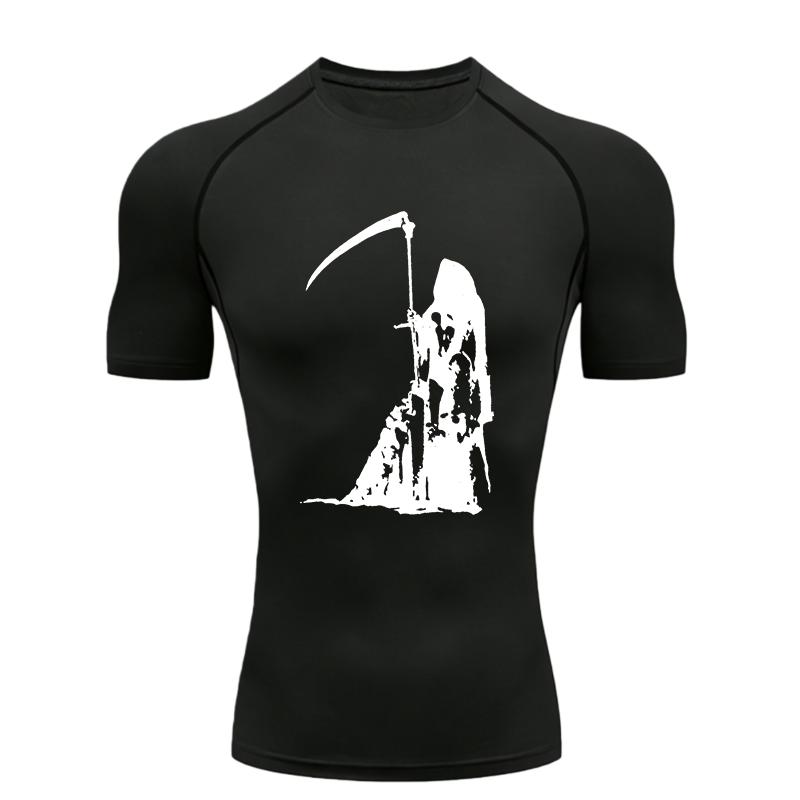 Grim Reaper  Men's Sports T-shirt Training Compression Quick Dry Short Sleeve Rashgard Tops Jogging Running Workout T-Shirt