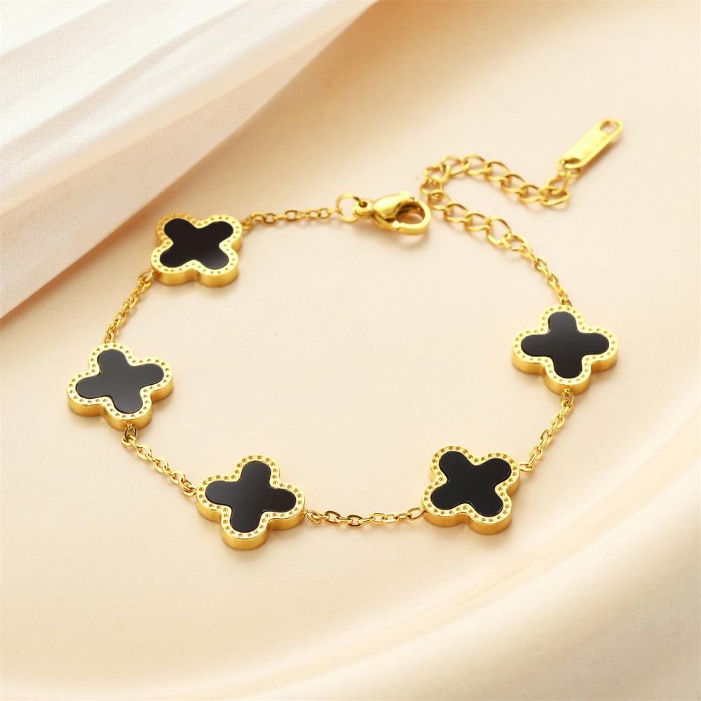 Korean Titanium Steel Four-Leaf Clover Bracelet - Women's Fashion, Versatile & Non-Fading Jewelry