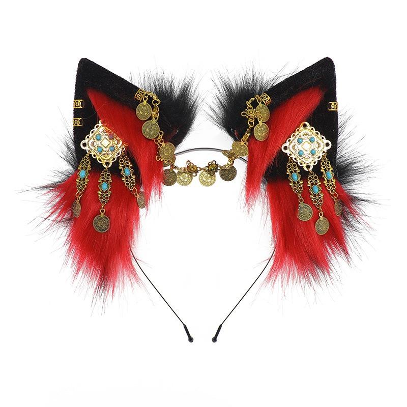 Tibetan Hair Accessories Exotic Wolf Ears Beast Ears Headband Bohemian Travel Photography Props Miaojiang Tassel Wolf Ears Wolf Tail Set