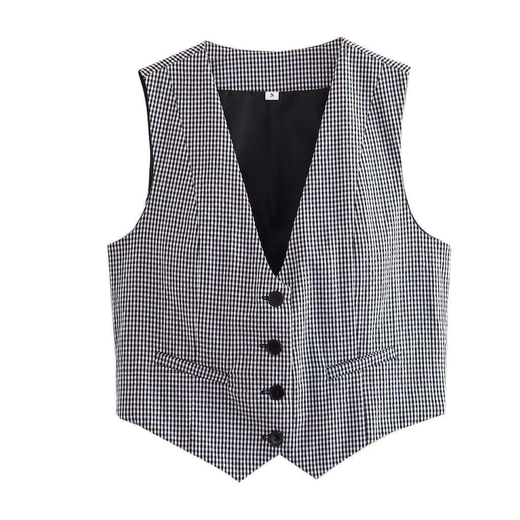 Dames Retro Ensfarget Godterifarge V-hals Kort Dressvest
