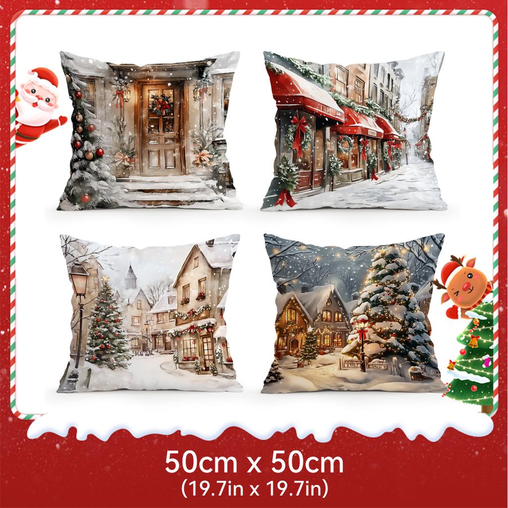 Christmas Themed Winter Street Houses Cushions Pillowcase Cushion Cover Throw Pillow Sofa Decoration Pillowcover Home Car Decor