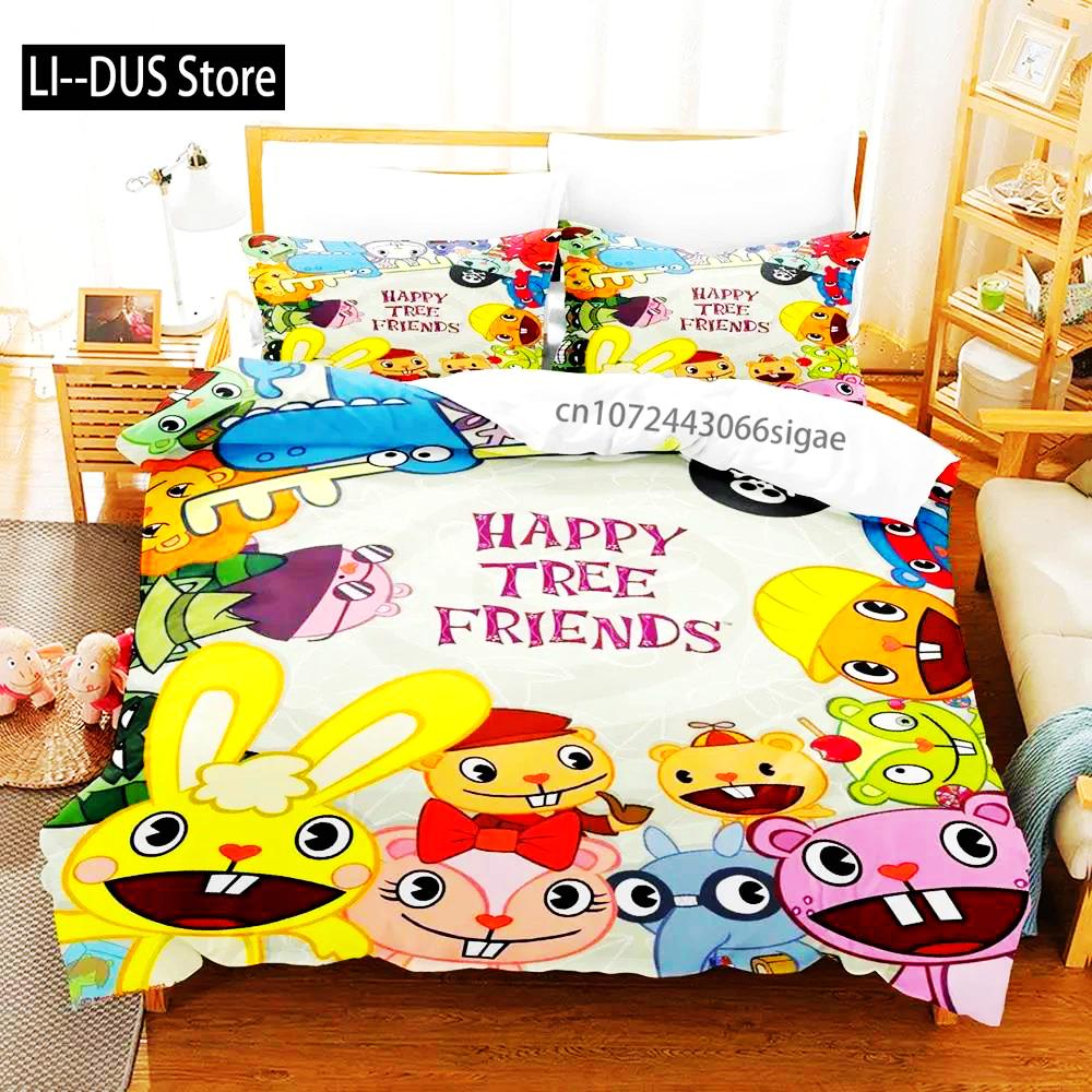 Juego de Funda Nórdica de Happy Tree Friends Anime Para Habitación de Niños Individual Twin Full Queen King Size 2024 Funda de Colcha Funda de Almohada