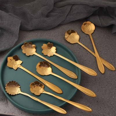 Barre à motifs Ustensiles de table en acier inoxydable pour Sucre Glace Café Dessert Cuillère à café Ensemble de couverts Ensemble de cuillères à fleurs Cuillère à soupe