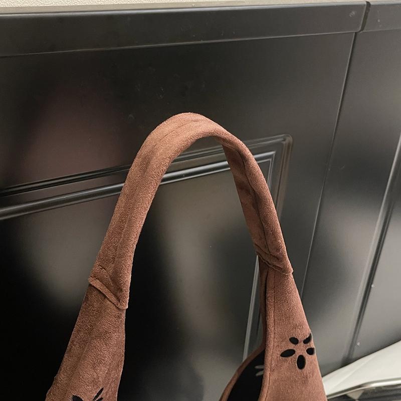 Floral Cutout Suede Hobo Bag with Open Top Design Large Capacity Fashion Shoulder Bag