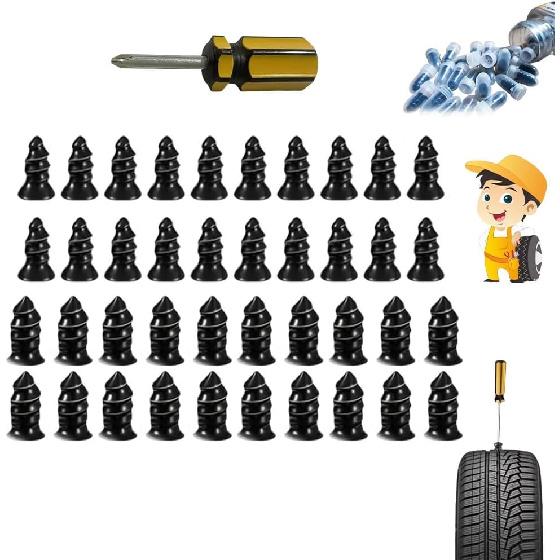 Tire Repair Nails Kit for Car/Motorcycle/Truck – Fast Self-Service Tire Repair Tools, Screw in Tire Repair Plugs with Box and Screwdriver, Vacuum
