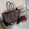 2026 Oversized Vintage Tote Bag Women Large Capacity Shoulder Handbag PU Leather Streetwear Style Multi-Color Block Design