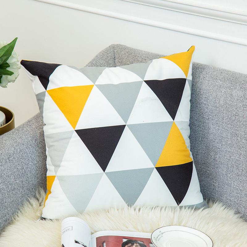 Warm Yellow and Gray Geometric Striped Pillowcase Pattern Sofa Thickened Short Plush Simple Cushion Cover Does Not Include Pillowcases