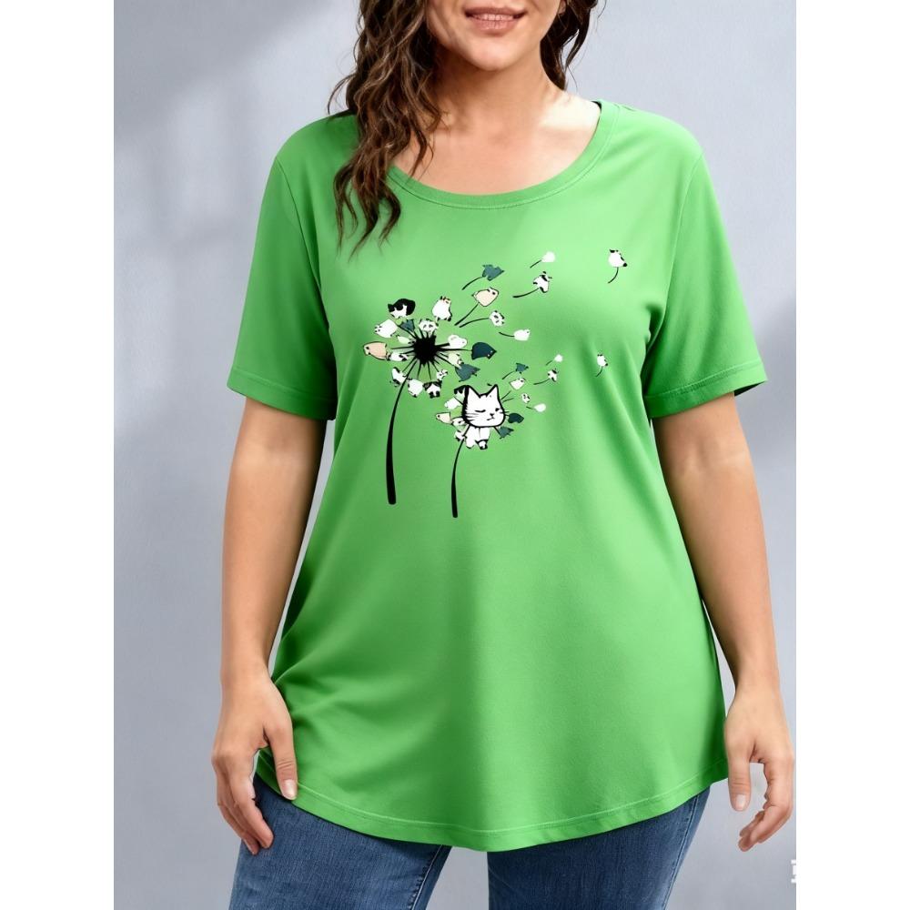 

XL-7XL Plus Size Women s T-Shirts Women s O-neck Fashion Flower Patchwork Color Printed Top Short Sleeve T-shirt 5XL