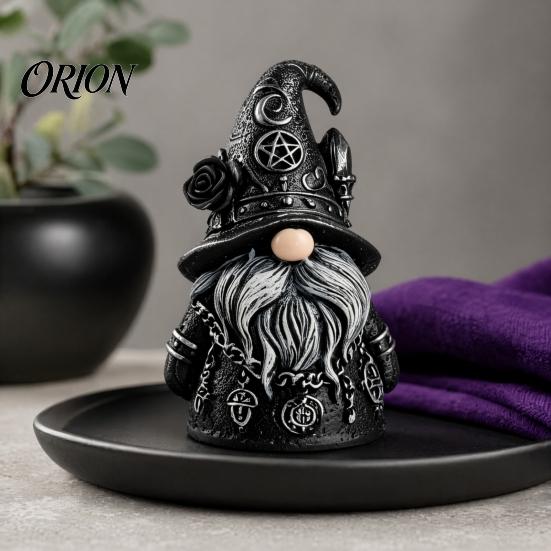 Exquisite Retro Gnome Sculpture Halloween Gothic Resin Figurine, Dark Faceless Wizard Doll for Hat with Stars Desk Shelf, Spooky Home Decor Ornament,