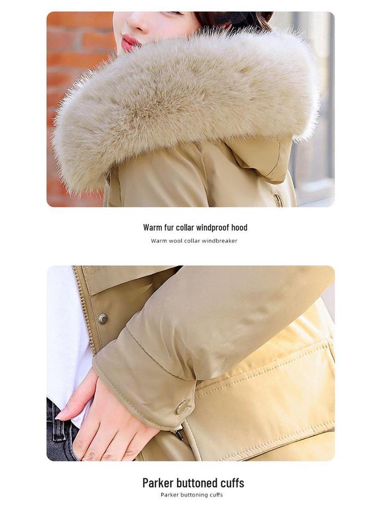 Women's Mid-Length Parka with Removable Lining and Collar - Versatile Three-in-One Winter Coat, Stylish Waist-Hugging Cotton-Padded Design.