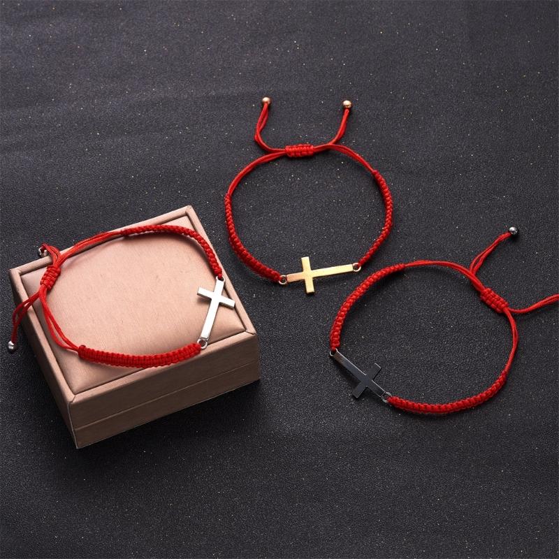 Adjustable Woven Crucifix Bracelet for Fashionable Couple Braided Rope Handchain Trendy Unisex Wristband Accessories