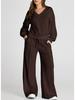 Conjunto Casual de Sudadera de Color Sólido con Cuello en V y Pantalones Largos para Mujer Otoño/Invierno 2025 - Moda Europea/Americana
