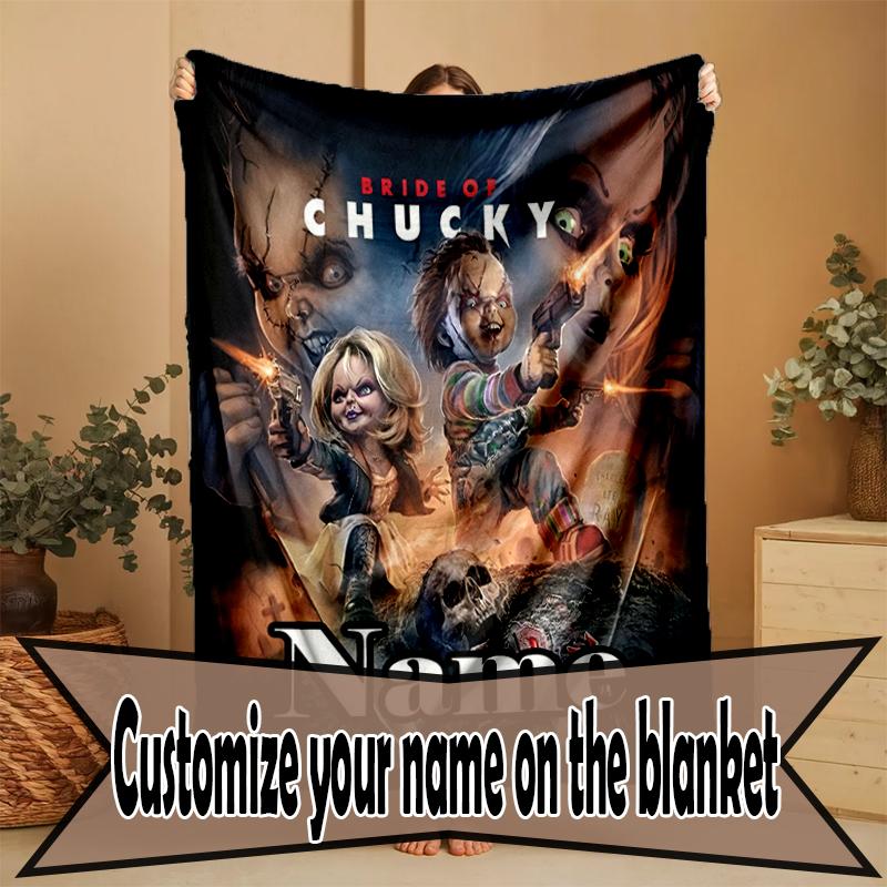 Custom Name Personalized Bride of Chucky Print Blanket, Home Decor, Bedroom, Sofa, Camping, Couch, Gifts for Birthday Christmas