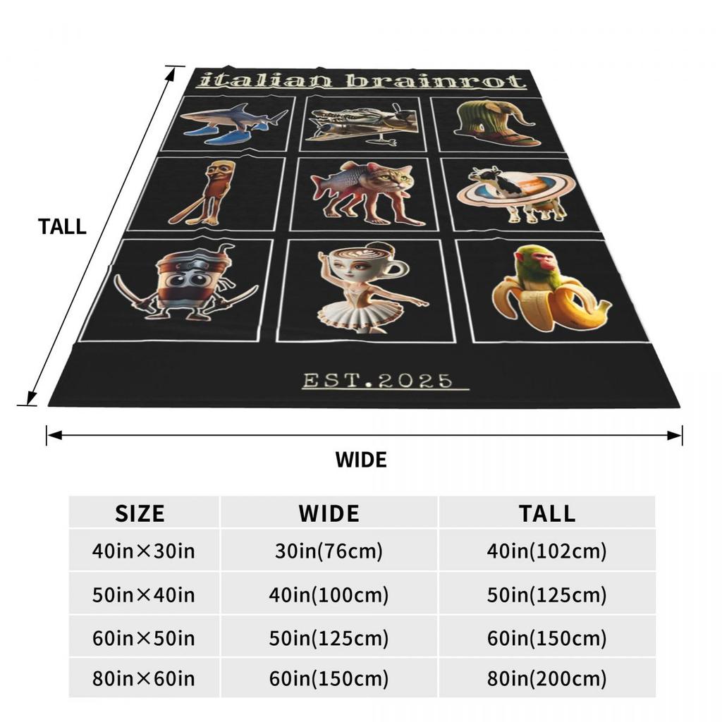 Italian Brainrot Characaters Meme Gen Z Funny Humor Blanket Quality Warm Soft Bedding Throws Couch Chair Sofa Bed Bedspread