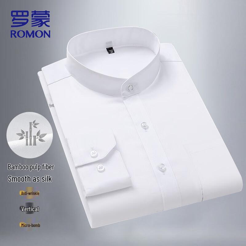 

ROMON Men s Wrinkle-Resistant Bamboo Fiber Stand Collar Shirt XL