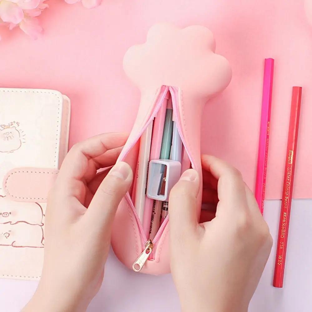 Cartoon Cute Cat Claw Silicone Pencil Case High Appearance Large Capacity Pencil Stationery Boxes Zipper Stationery Pencil Bags