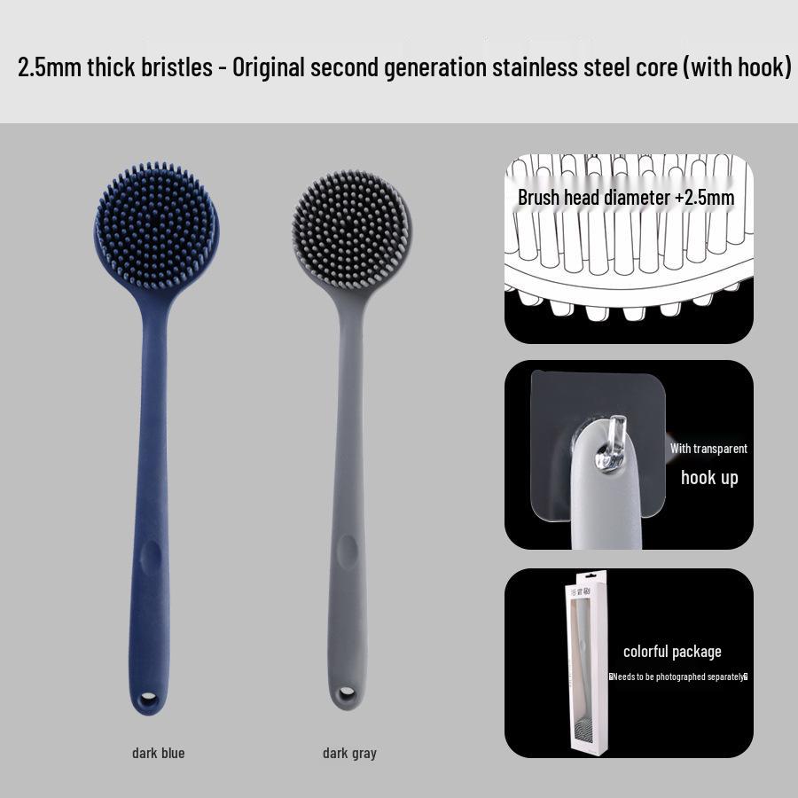 Silicone Long-Handled Bath Brush - Soft Bristle Back Scrubber for Easy Cleaning