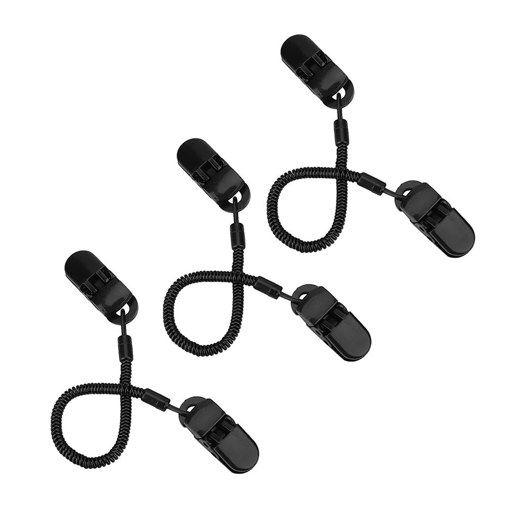 3pcs Black Retainer Hat Clip for Fishing Apparel Holder and Coiled Cord Leash Sailing Hat Clip