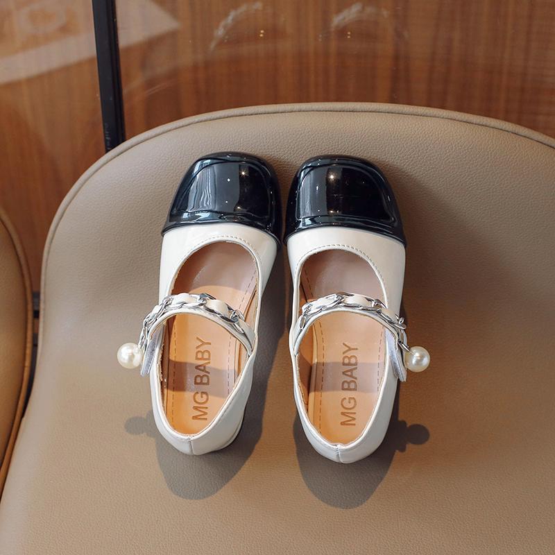 2024 Girls Mary Janes for Party Wedding Shows PU Non-slip Children Fashion Color Matching Elegant Low Heels Kids Shallow Loafer