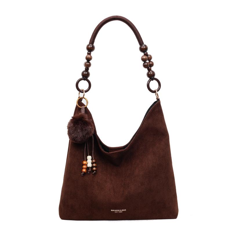 

Vintage matte portable large-capacity tote bag women s 2025 winter new fashion shoulder bag commuter armpit bag no pendant темно-коричневого