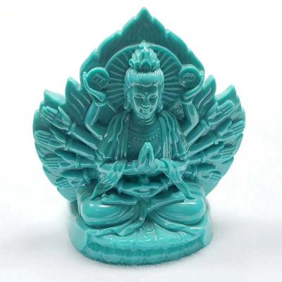 Mini Statuetka Buddy Kannon Amulet Zodiakalny Obraz Główny Rok Szczura Rzeźba z Naturalnego Turkusu Ołtarz Buddyjski Statuetka Buddy Amulet do Modlitwy x Szerokość x