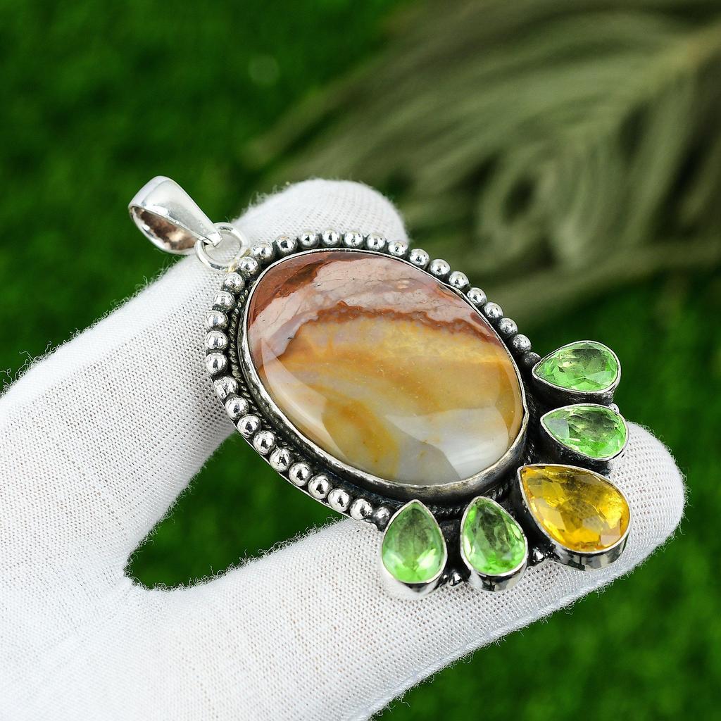 Natural Mookaite Gemstone Pendant 925 Sterling Silver Indian Jewelry For Girls