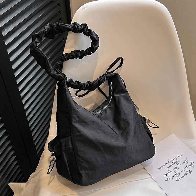 Women Small Handbag Nylon Solid Simple Armpit Bag High Quality Pleated Strap Ladies Shoulder Bag Large Capacity Top Handle Totes