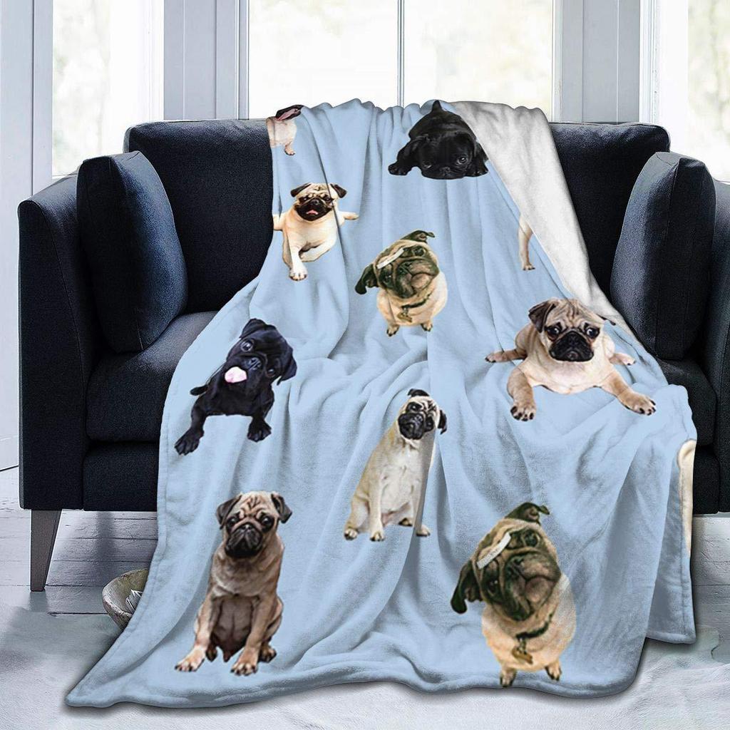 Colored Pug Fun Puppy Ultra Soft Lightweight Flannel Sofa Bed Blanket