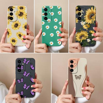 Hübsche Schmetterlingshülle für Samsung A56 A16 A26 S25 Plus S25Ultra A05S F14 A05 A36 Schöne Gänseblümchen Flüssigsilikon Weich Anti-Rutsch für Samsung Hülle Capa