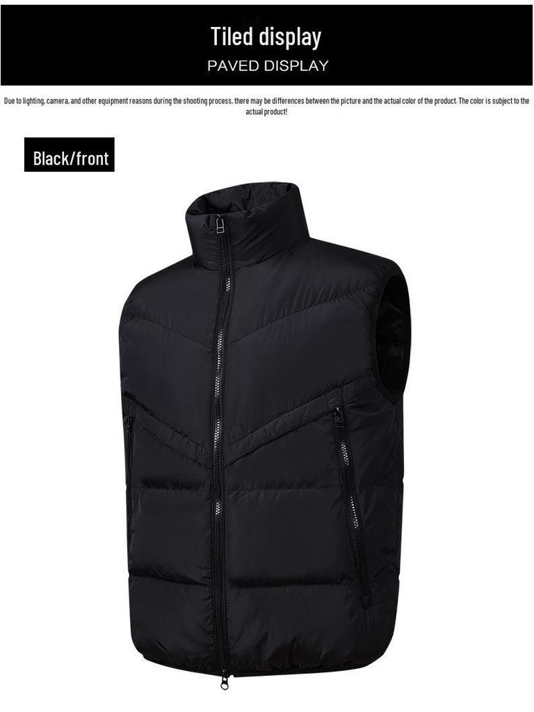 Men's Stand Collar Sleeveless Nylon Vest - Warm and Casual for Autumn/Winter