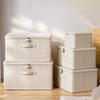 Lidded Clothes Storage Box, Linen Cotton Extra Large Capacity Household Folding Large Wardrobe Clothing Lockable Organizer Box