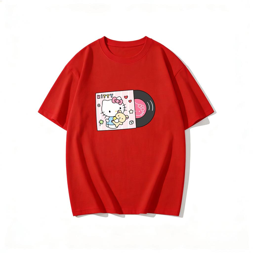 2026 Summer Hello Kitty Cartoon Printed Short Sleeve Pure Cotton Tshirt Womens Family Matching Outfits Classic Fashion Tee Top