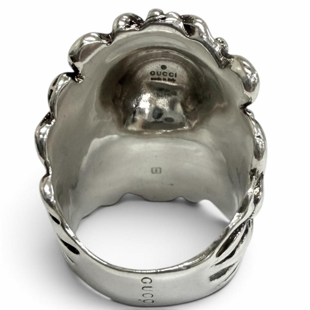 Excellent GUCCI Ring Lion head Silver black Colored stone mens Used