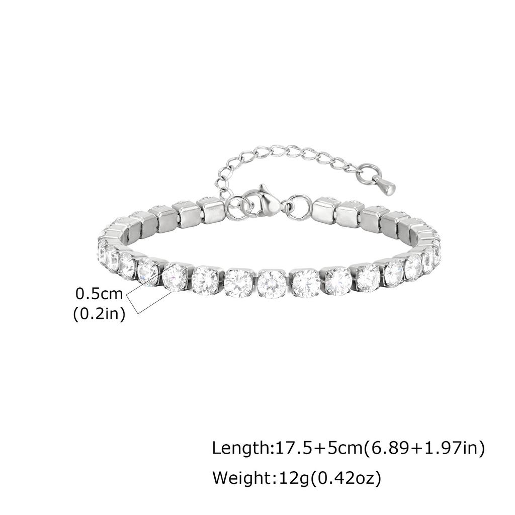 French Niche Shiny Zircon Tennis Chain Bracelet, High-End Light Luxury Necklace, Stainless Steel Jewelry Women'S Br-1241