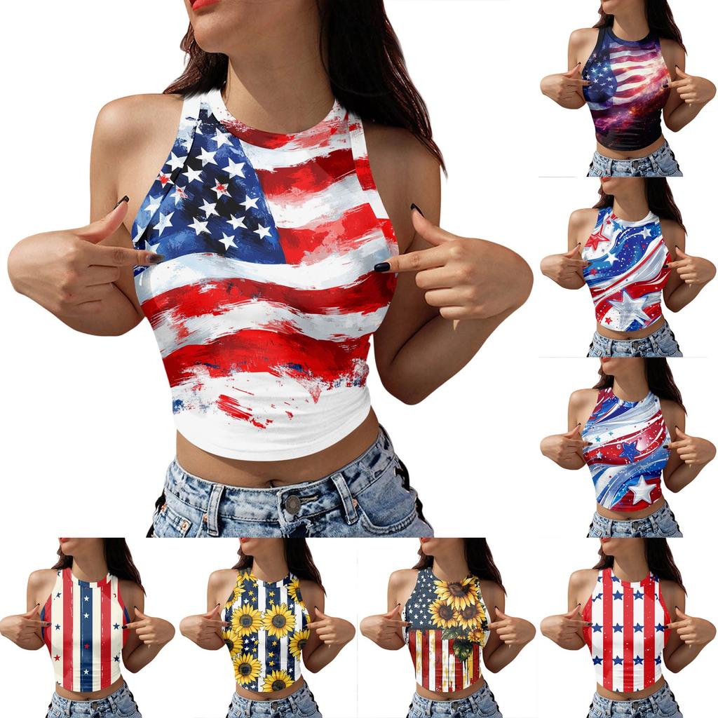 Damesmode Onafhankelijkheidsdag Print Mouwloze Tanktop