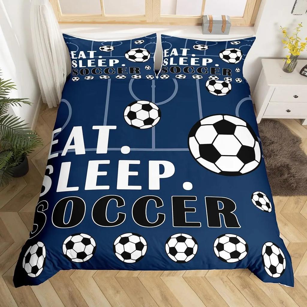 Soccer Comforter Cover For Boys Girls Vintage Football Duvet Cover Twin Black Football Field Bedding Sets Sports Theme Bed Set