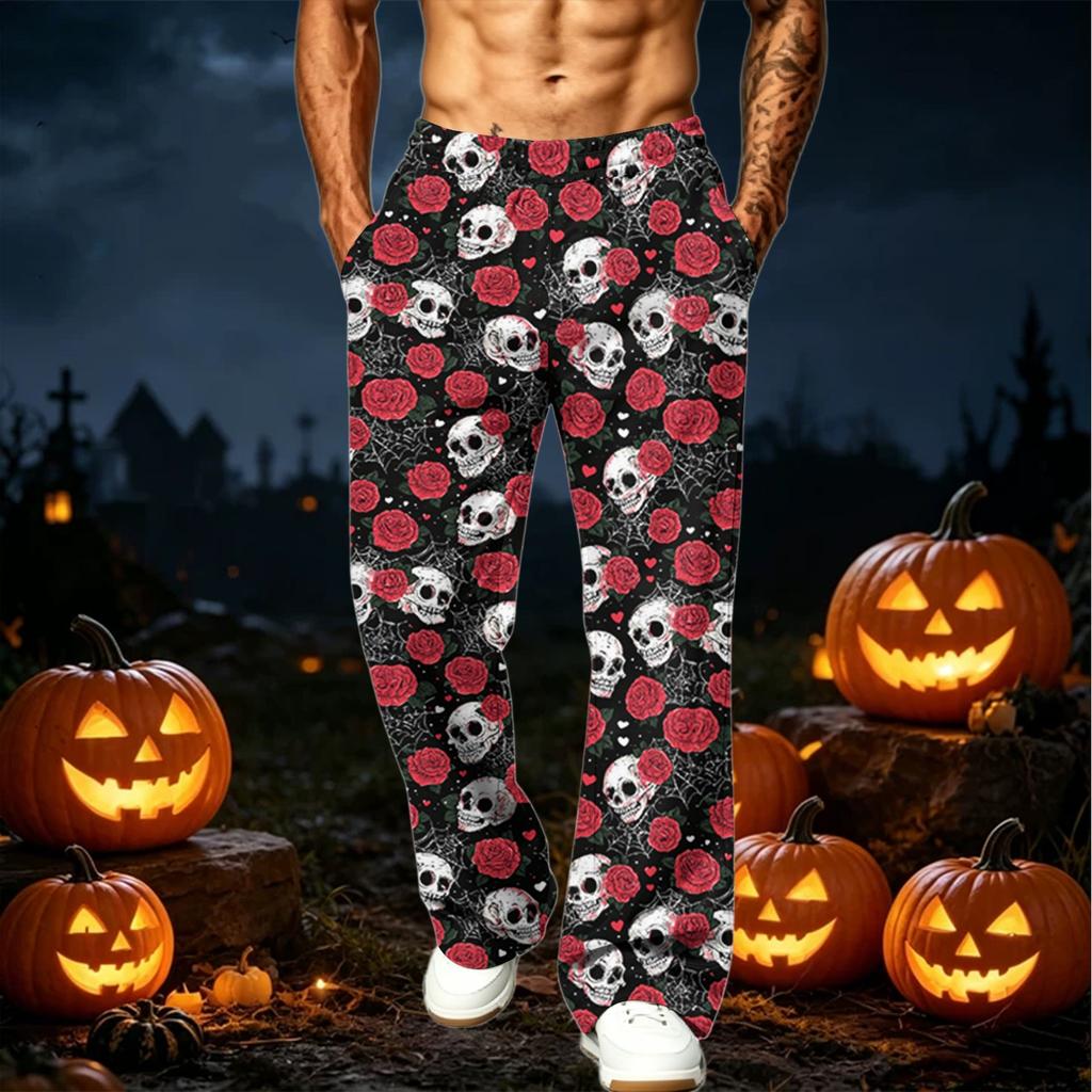 Men's Loose Fit Wide Leg Printed Pants with Pockets for Casual Sports and Everyday Wear