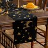 Theme Party Table Decor Eid Mubarak Runner Ramadan Gold Moon Stars Tablecloth Islamic Happy Velvet Runner Holiday Rectangular Cloth for Home Dining