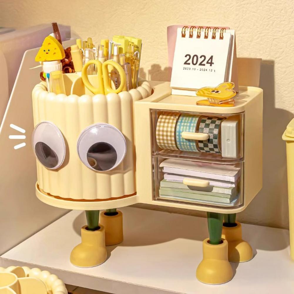 Girls Desk Organizer Pen Holder for Kids Rotating Pen Holder with Drawer Capacity Desktop Organizer Multifunctional for Kids