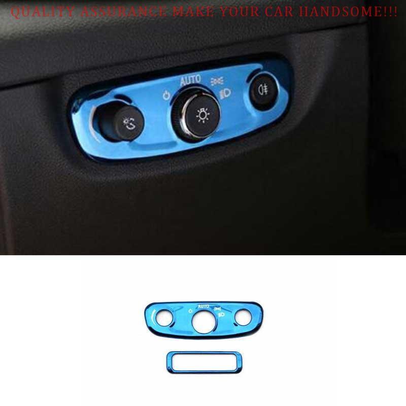 For Buick Regal 2018-2020 Blue Titanium Headlight Button Control Cover Trim 2PCS