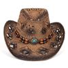 Beads Sunscreen Straw Hat Wide Brim Cowgirl Visor Cap Classic Summer Hat  Ladies