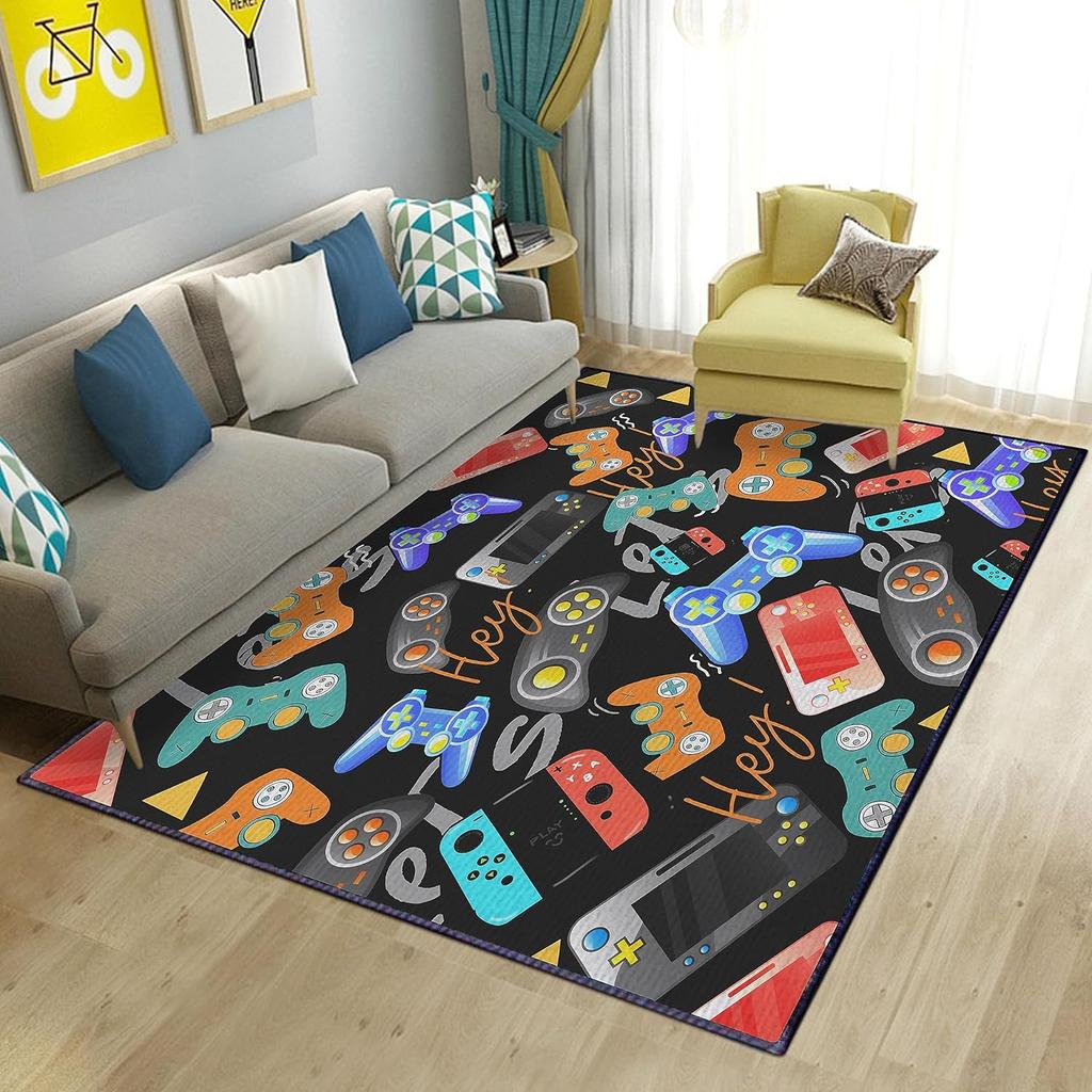 Game Rug for Gamers Boys Teens Kawaii Bedroom Living Room Decor Game Controller Gamepad Carpet Polyester Floor Mat Furry Doormat