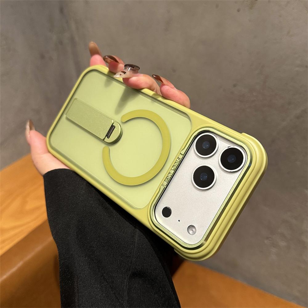 For Magsafe Folding Stand Magnetic Clear Case For iPhone 17 16 15 14 13 12 11 Pro Max Plus Air Matte Translucent Back TPU Cover