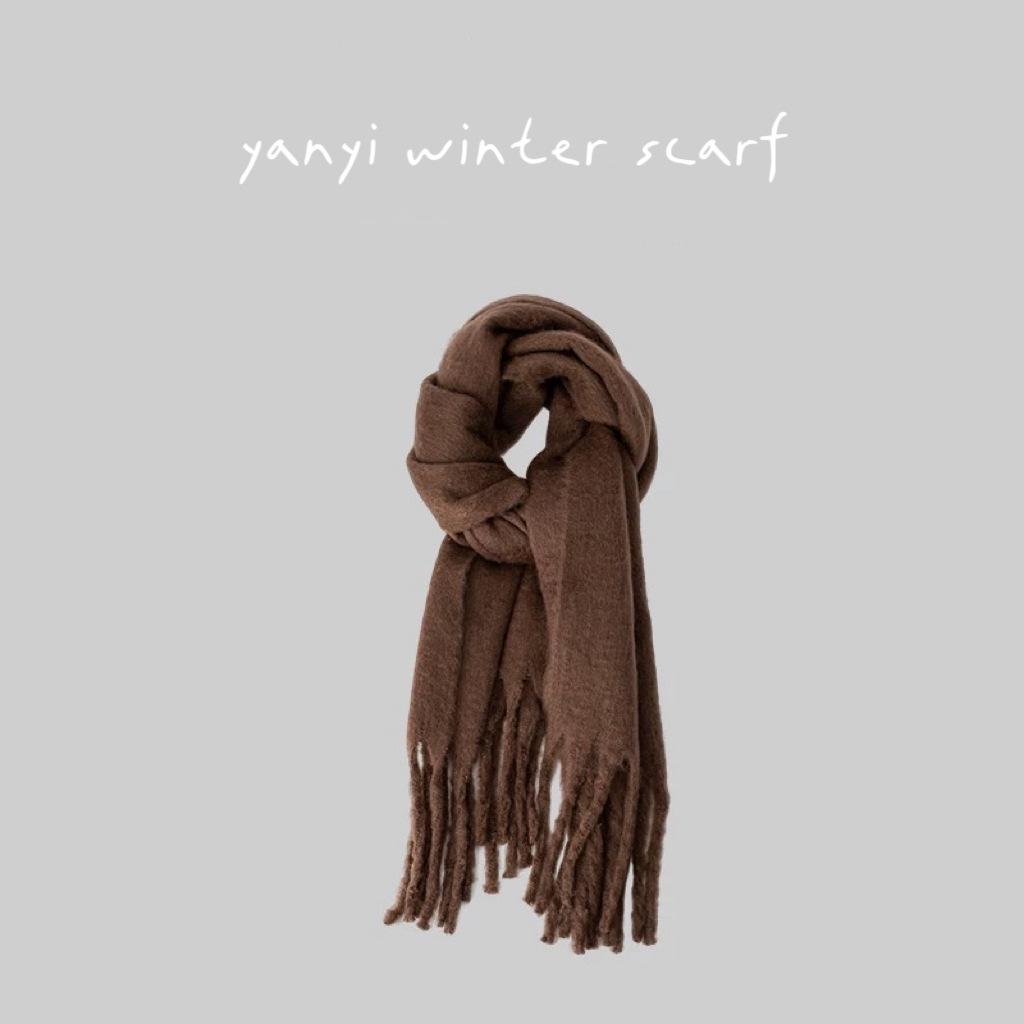 Women's Autumn & Winter Plaid Scarf: Thick Imitation Cashmere Shawl, Solid Color Neck Warmer for Students